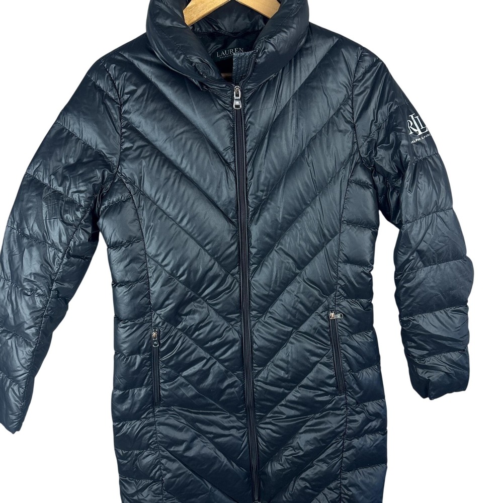 Lauren Ralph Lauren Long Puffer Coat Womens Small Black Quilted Down Jacket LRL